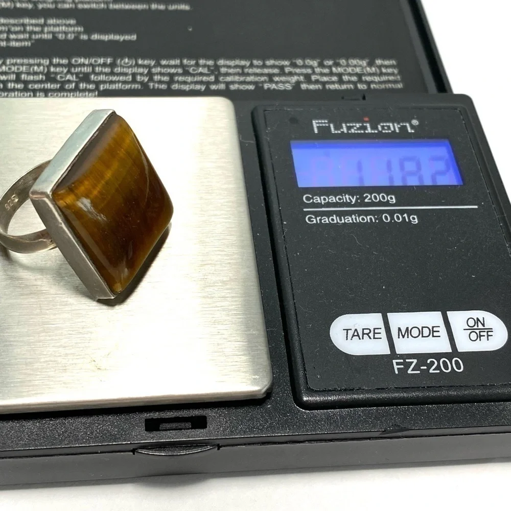 Tiger’s Eye 925 Artisan Native Ring Sterling Silver Size 7.25 Square 11.82g